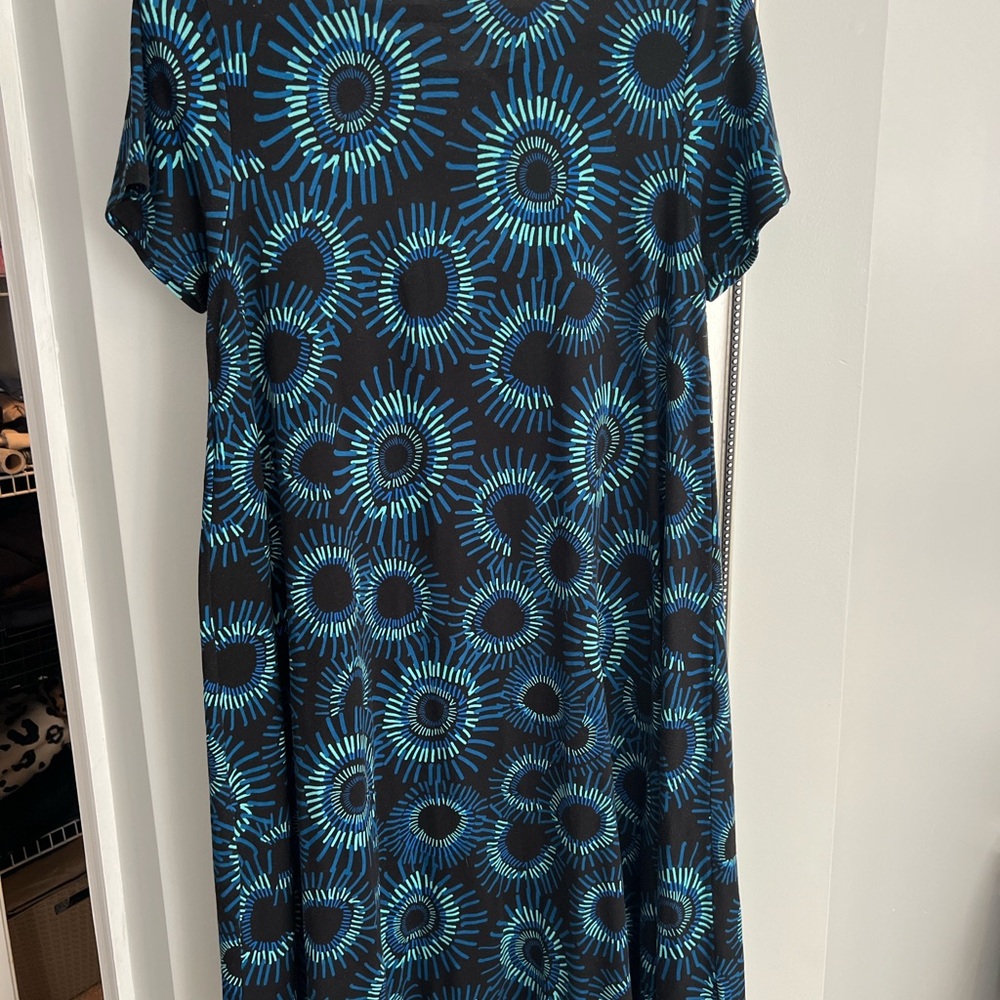 LLR Blue and Black Sunburst Patterned Women's High Low hem Dress - Picture 3 of 3